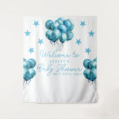 Blue Balloons Waterverf Boy Baby shower Achtergron Wandkleed (Voorkant)