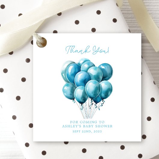 Blue Balloons Waterverf Boy Baby shower Bedankjes Labels
