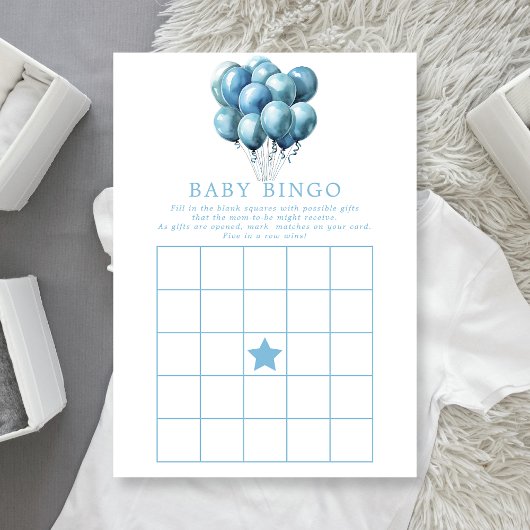 Blue Balloons Waterverf Boy Baby shower Bingo Kaart