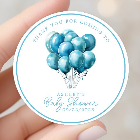 Blue Balloons Waterverf Boy Baby shower Dank u Ronde Sticker