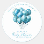 Blue Balloons Waterverf Boy Baby shower Dank u Ronde Sticker (Voorkant)