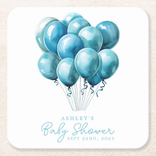 Blue Balloons Waterverf Boy Baby shower Kartonnen Onderzetters (Voorkant)