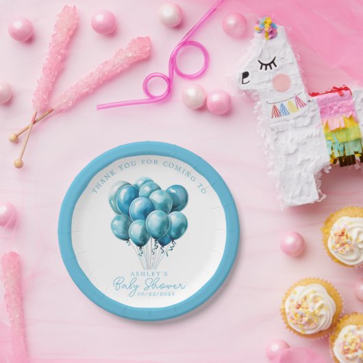 Blue Balloons Waterverf Boy Baby shower Papieren Bordje (Feest)