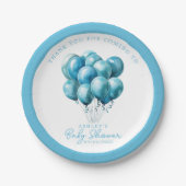 Blue Balloons Waterverf Boy Baby shower Papieren Bordje (Voorkant)