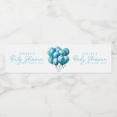 Blue Balloons Waterverf Boy Baby shower Waterfles Etiket (Enkel label)