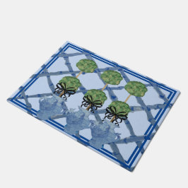 Blue Bamboo Chinoiserie Ginger Jar Doormat Rug Deurmat