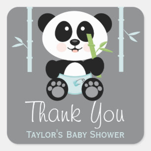 Blue Bamboo Panda Baby shower Dank u Stickers