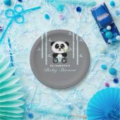 Blue Bamboo Panda Baby shower Papieren Bordje (Feest)