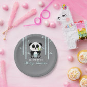 Blue Bamboo Panda Baby shower Papieren Bordje (Feest)