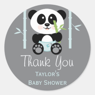 Blue Bamboo Panda Baby shower Ronde dank u Sticker