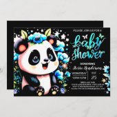 Blue Bamboo Panda Dreamland Boy Baby shower Kaart (Voorkant / Achterkant)