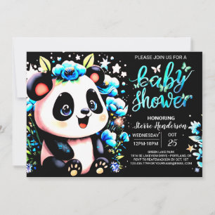 Blue Bamboo Panda Dreamland Boy Baby shower Kaart