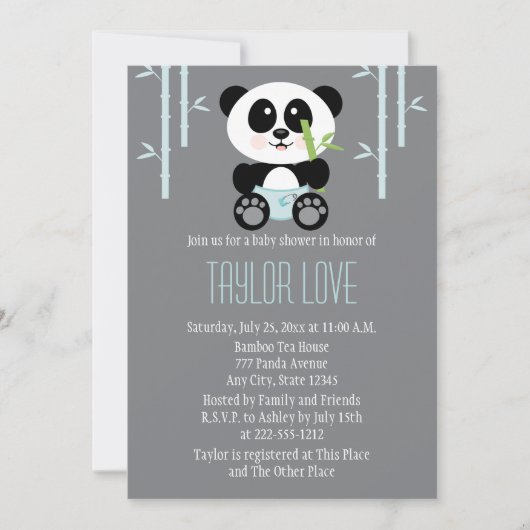 Blue Bamboo Panda in het Baby shower Diapers Kaart (Voorkant)