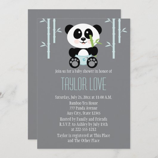 Blue Bamboo Panda in het Baby shower Diapers Kaart (Voorkant / Achterkant)
