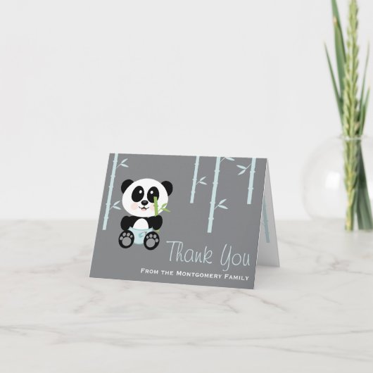 Blue Bamboo Panda in Luiers Baby shower Dank u Bedankkaart (Voorkant)