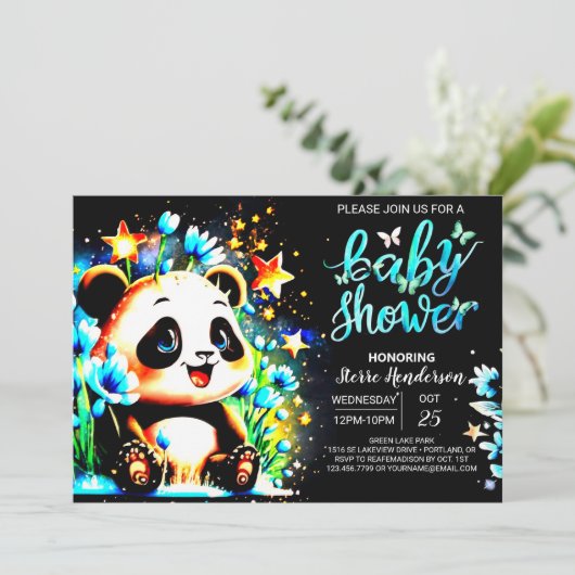 Blue Bamboo Panda Wonderland Boy Baby shower Kaart (Staand voorkant)