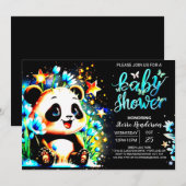 Blue Bamboo Panda Wonderland Boy Baby shower Kaart (Voorkant / Achterkant)