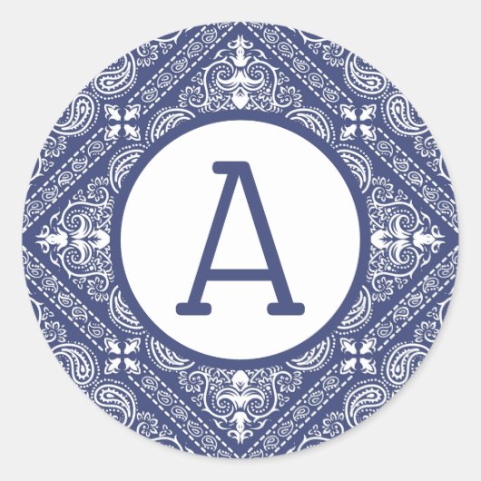 Blue Bandana Personaliseer Classic Ronde Sticker (Voorkant)