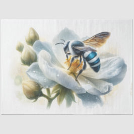 Blue Banded Bee op Apple Blossom Decoupage Tissuepapier
