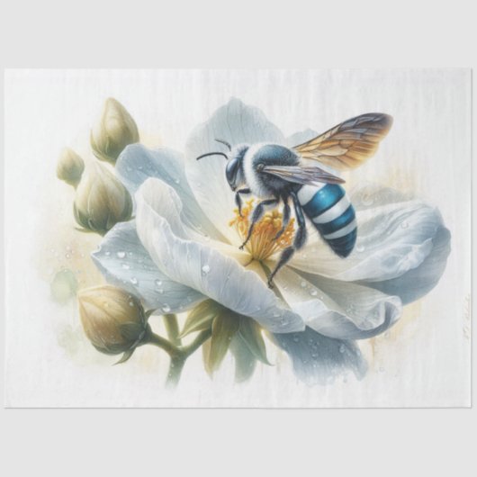 Blue Banded Bee op Apple Blossom Decoupage Tissuepapier (Voorkant)