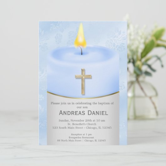 Blue Baptism Candle Kaart (Staand voorkant)