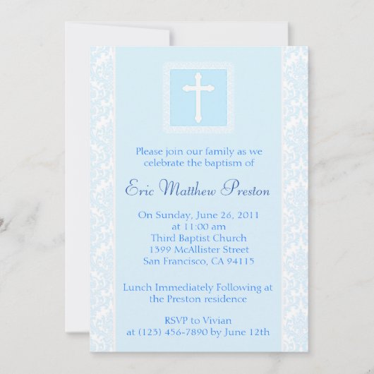 Blue Baptism/Christening Invitation Kaart (Voorkant)