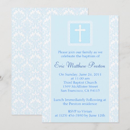 Blue Baptism/Christening Invitation Kaart (Voorkant / Achterkant)