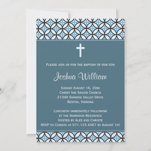 Blue Baptism/Christening Invite (geen foto) Kaart (Voorkant)