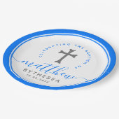 Blue Baptism Christening Naming Cross Papieren Bordje (Gekanteld)