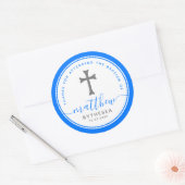 Blue Baptism Christening Naming Cross Ronde Sticker (Envelop)