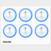Blue Baptism Christening Naming Cross Ronde Sticker (Vel)