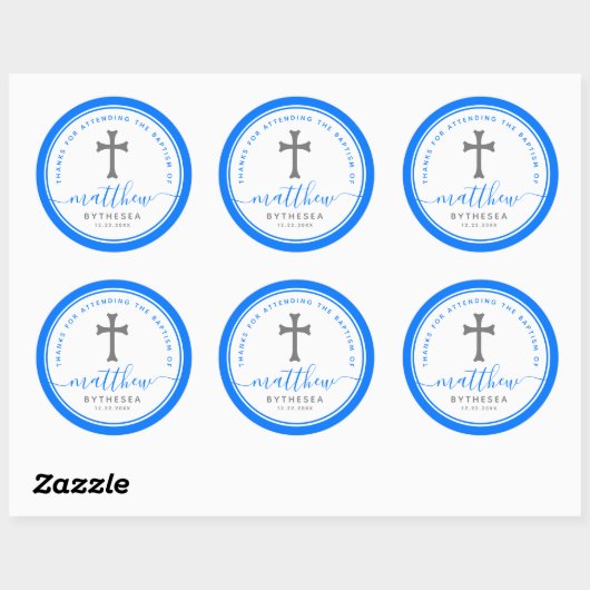 Blue Baptism Christening Naming Cross Ronde Sticker (Vel)