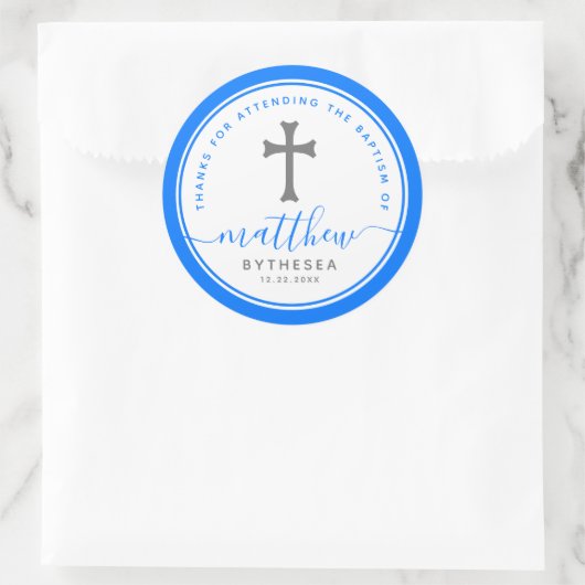 Blue Baptism Christening Naming Cross Ronde Sticker (Tas)