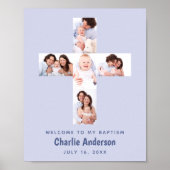 Blue Baptism Cross 5 Foto Collage Boy Christening Poster (Voorkant)