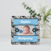 Blue Baptism for Baby Boy Monogram en Foto Kaart (Staand voorkant)