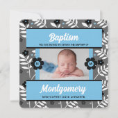 Blue Baptism for Baby Boy Monogram en Foto Kaart (Voorkant)