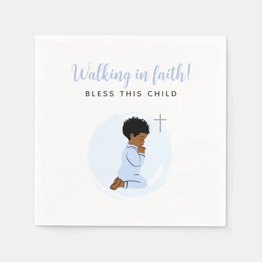Blue Baptism Napkins with Black Praying Baby  Servet (Voorkant)