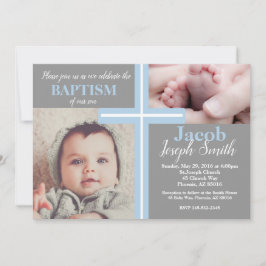 Blue Baptism Religious Grey Boy Baptize Cross Twin Kaart