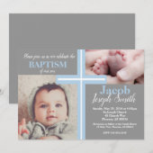 Blue Baptism Religious Grey Boy Baptize Cross Twin Kaart (Voorkant / Achterkant)