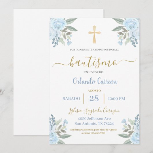 Blue Baptism Spaanse uitnodiging (Voorkant / Achterkant)