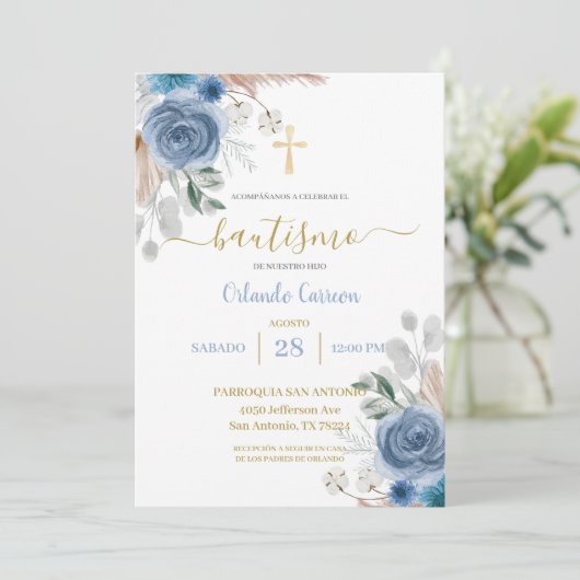 Blue Baptism Spaanse uitnodiging (Staand voorkant)