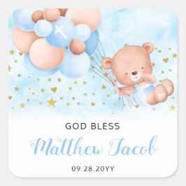 Blue Baptism Teddy Bear Bedankt voor je excuses Vierkante Sticker