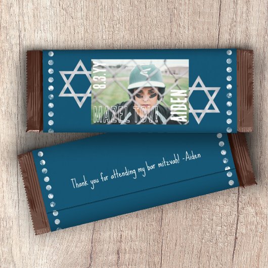 Blue Bar Mitzvah Budget Snoep Bar Wrapper w/Stars Flyer