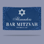 Blue Bar Mitzvah Celebration Spandoek<br><div class="desc">De gepersonaliseerde bar mitzvah partijbanner met een stijlvolle blauwe achtergrond,  glitter,  de ster van david symbool,  de kindnaam,  en datum.</div>