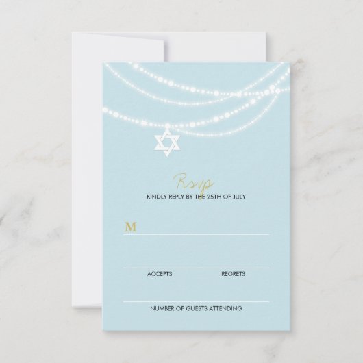 Blue Bar Mitzvah Sparkles Star van David RSVP Card (Voorkant)