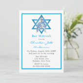 Blue Bar Mitzvah Star van David Invitation Kaart (Staand voorkant)