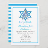 Blue Bar Mitzvah Star van David Invitation Kaart (Voorkant / Achterkant)