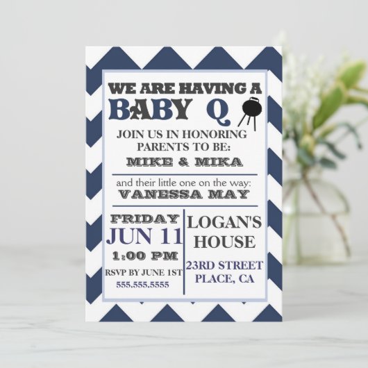 Blue Barbecue BabyQ Baby shower Uitnodiging (Staand voorkant)