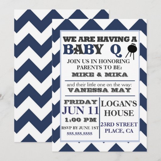 Blue Barbecue BabyQ Baby shower Uitnodiging (Voorkant / Achterkant)