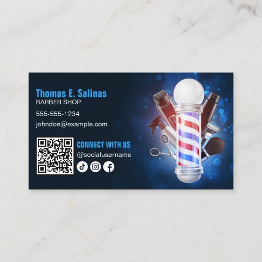 Blue Barber Shop Pole Verbind met ons QR Code Visitekaartje (Voorkant)